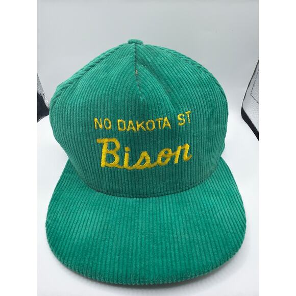 AJD Other - Vintage Green Corduroy North Dakota State Bison green and yellow snapback hat